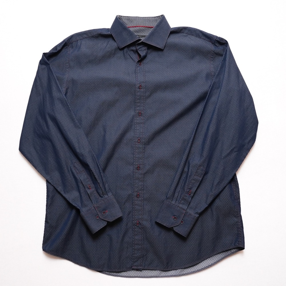 Bugatchi Button Up Mens XL Blue Geometric Long Sleeve Classic Fit Shirt - Picture 2 of 16